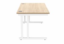 Straight Cantilever Desk & Pedestal Bundle | Desk 1400w x 800d | 2 Drawer Mobile Pedestal | Canadian Oak | White | Everyday VALUE