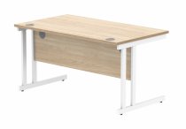 Straight Cantilever Desk & Pedestal Bundle | Desk 1400w x 800d | 2 Drawer Mobile Pedestal | Canadian Oak | White | Everyday VALUE