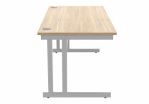 Straight Cantilever Desk & Pedestal Bundle | Desk 1600w x 800d | 2 Drawer Mobile Pedestal | Canadian Oak | Silver | Everyday VALUE