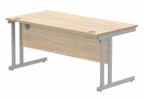 Straight Cantilever Desk & Pedestal Bundle | Desk 1600w x 800d | 2 Drawer Mobile Pedestal | Canadian Oak | Silver | Everyday VALUE