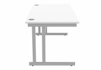 Straight Cantilever Desk & Pedestal Bundle | Desk 1600w x 800d | 2 Drawer Mobile Pedestal | Arctic White | Silver | Everyday VALUE