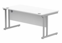 Straight Cantilever Desk & Pedestal Bundle | Desk 1600w x 800d | 2 Drawer Mobile Pedestal | Arctic White | Silver | Everyday VALUE