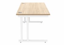 Straight Cantilever Desk & Pedestal Bundle | Desk 1600w x 800d | 2 Drawer Mobile Pedestal | Canadian Oak | White | Everyday VALUE