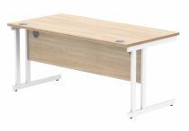 Straight Cantilever Desk & Pedestal Bundle | Desk 1600w x 800d | 2 Drawer Mobile Pedestal | Canadian Oak | White | Everyday VALUE