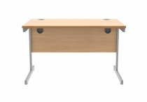 Straight Cantilever Desk & Pedestal Bundle | Desk 1200w x 800d | 3 Drawer Mobile Pedestal | Norweigan Beech | Silver | Everyday VALUE