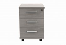 Straight Cantilever Desk & Pedestal Bundle | Desk 1200w x 800d | 3 Drawer Mobile Pedestal | Alaskan Grey Oak | Silver | Everyday VALUE