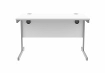 Straight Cantilever Desk & Pedestal Bundle | Desk 1200w x 800d | 3 Drawer Mobile Pedestal | Arctic White | Silver | Everyday VALUE