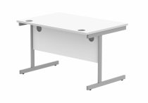 Straight Cantilever Desk & Pedestal Bundle | Desk 1200w x 800d | 3 Drawer Mobile Pedestal | Arctic White | Silver | Everyday VALUE