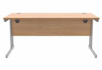 Straight Cantilever Desk & Pedestal Bundle | Desk 1600w x 800d | 3 Drawer Mobile Pedestal | Norweigan Beech | Silver | Everyday VALUE