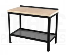 Heavy Duty Workbench | Solid Wood Worktop | Riveted Ribbed Rubber Top | 840h x 1800w x 600d mm | 1000kg Max Weight per Shelf | Black | Benchmaster