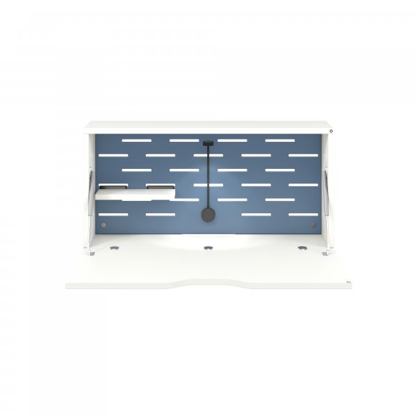 Wall Mounted Desk | 800 x 230mm | White Laminate | Bisley Blue Panel | Bisley Hideaway